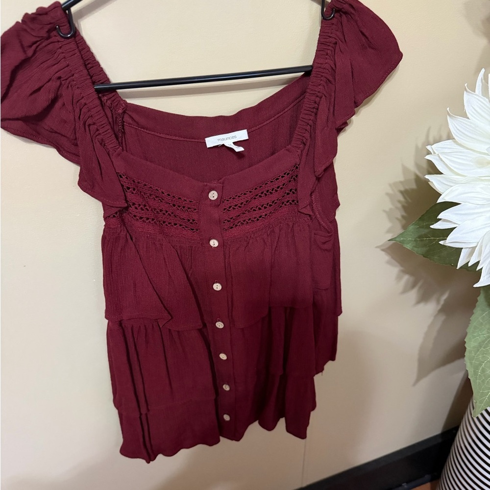 Maurices Burgundy Blouse with Button Accents